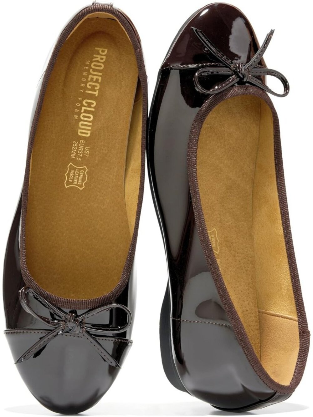 Women's Dark Chocolate Patent Durable Genuine Leather Insole Flats Shoes